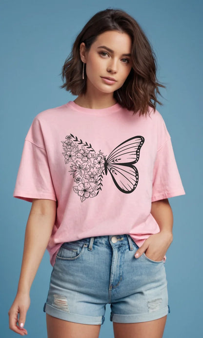 Butterfly & Flowers Oversized Tee