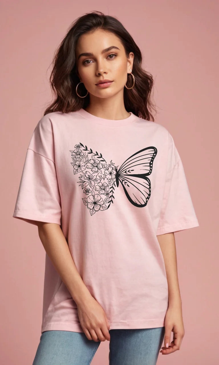 Butterfly & Flowers Oversized Tee